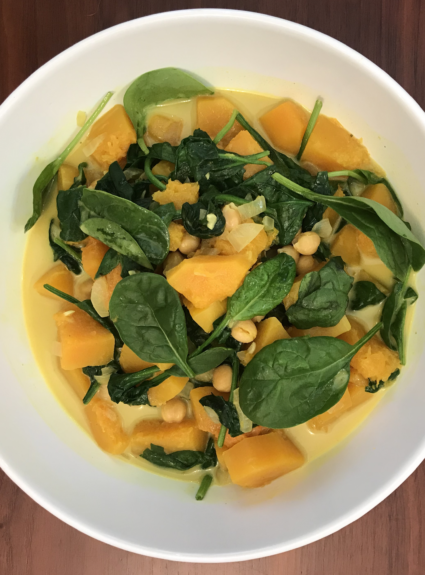 Butternut squash-curry with spinach