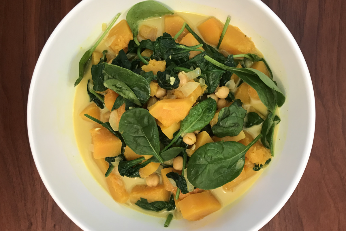 Butternut squash-curry with spinach